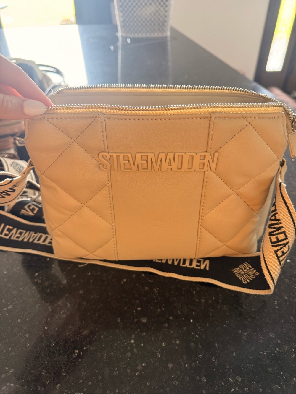 Steve Madden Quilted Crossbody in Mustard Yellow